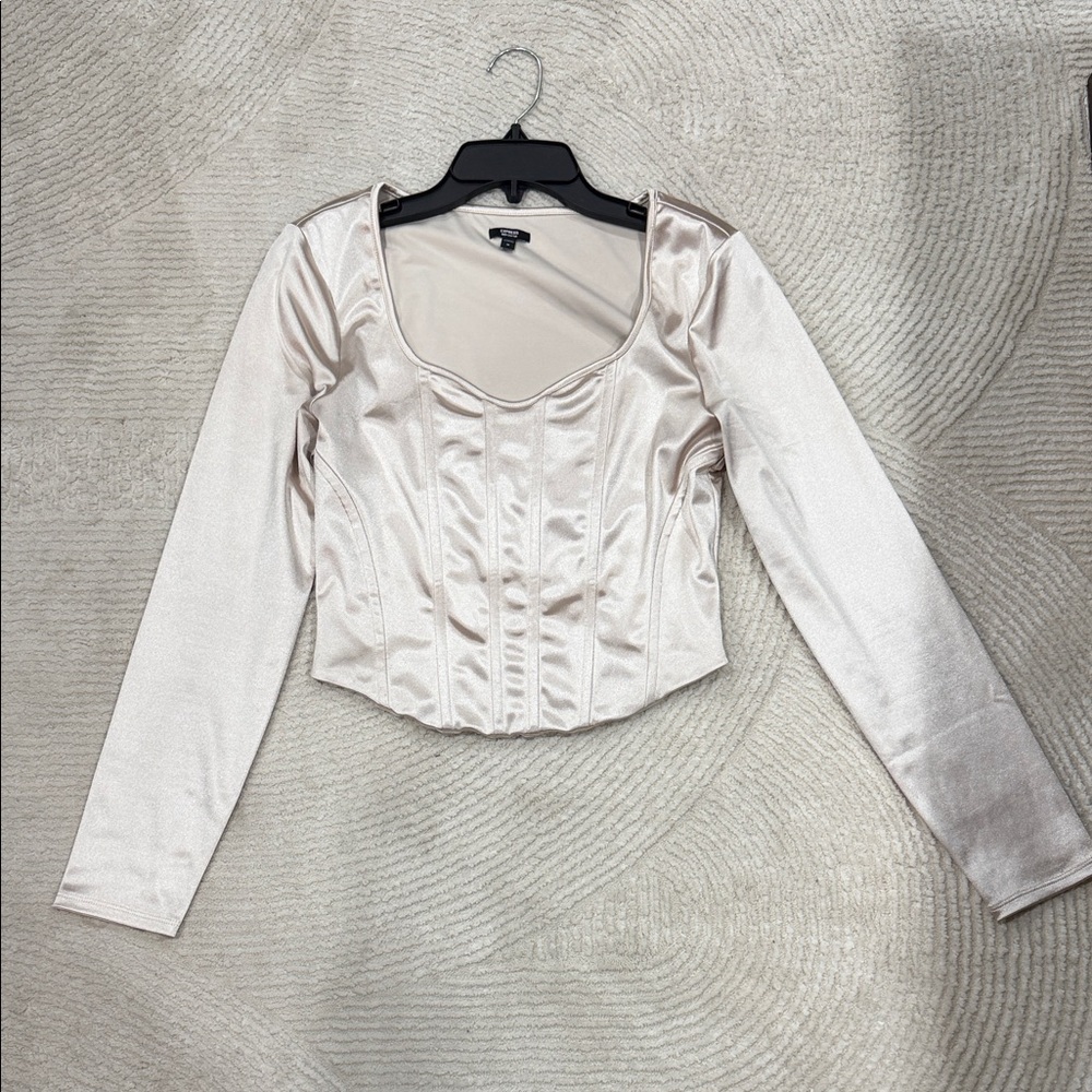 Express Satin Corset Crop Top - Pearl